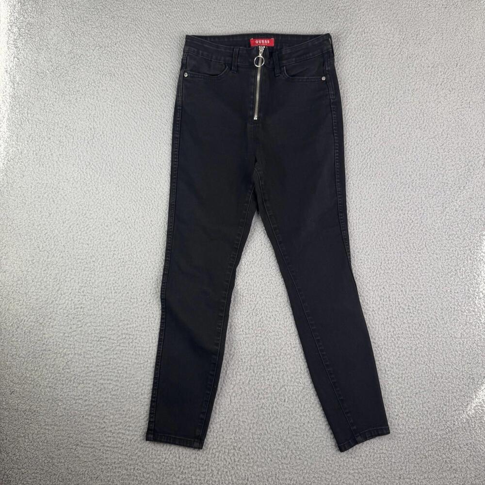 GUESS Super High Rise O Ring Zipper Front Black Skinny Jeans Women's 27x26